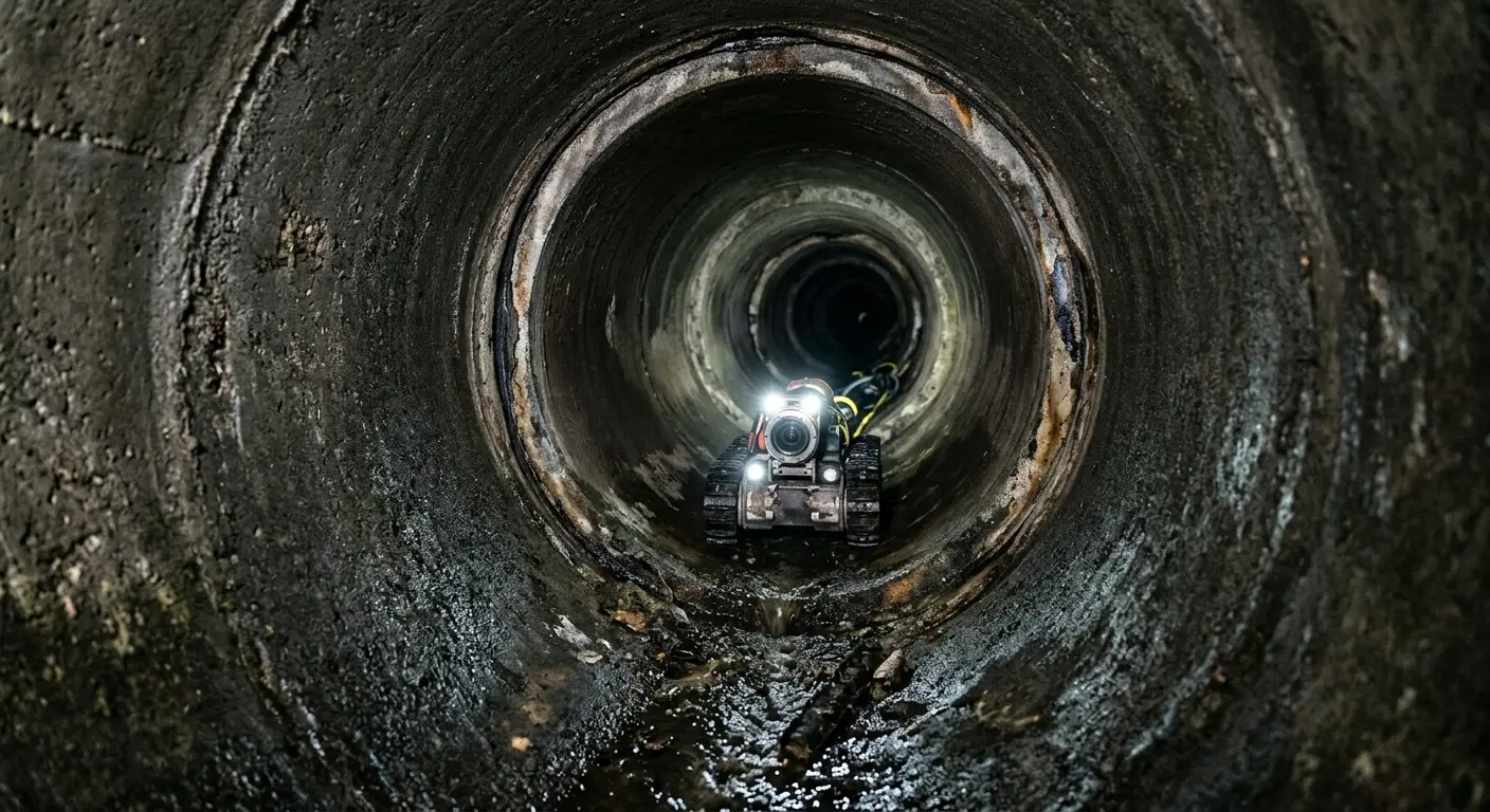 Robotic sewer camera inspecting pipe interior for Drain Snake Service in Haledon